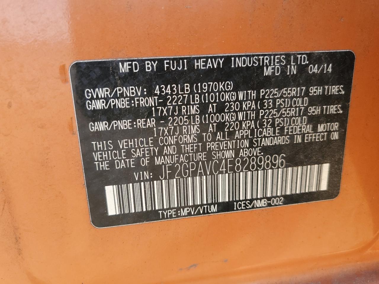 2014 Subaru Xv Crosstrek 2.0 Premium VIN: JF2GPAVC4E8289896 Lot: 71302355