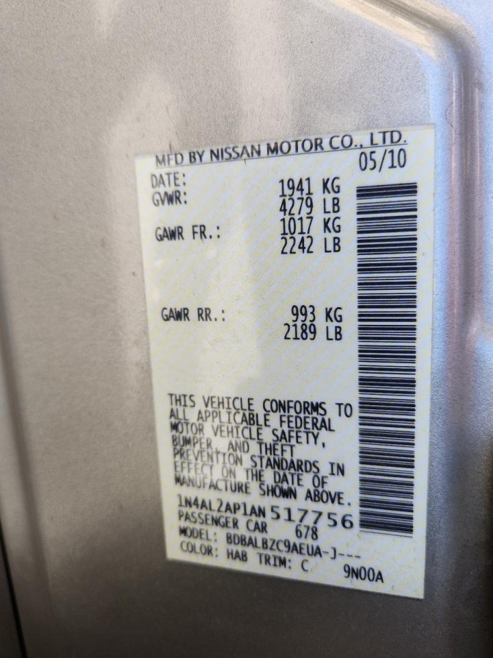 2010 Nissan Altima Base VIN: 1N4AL2AP1AN517756 Lot: 80214305