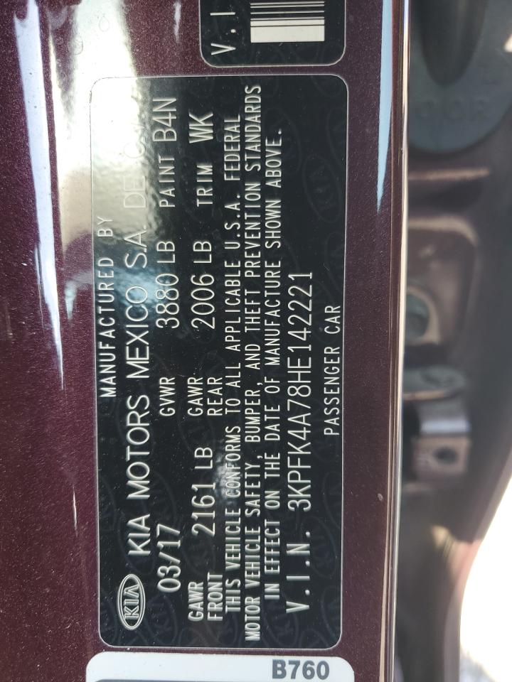 2017 Kia Forte Lx VIN: 3KPFK4A78HE142221 Lot: 72084875
