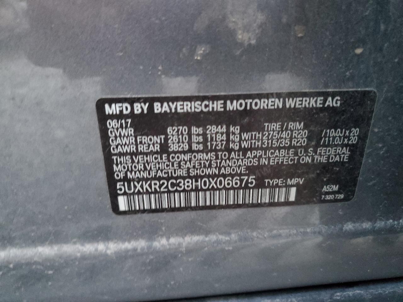 2017 BMW X5 Sdrive35I VIN: 5UXKR2C38H0X06675 Lot: 81023335