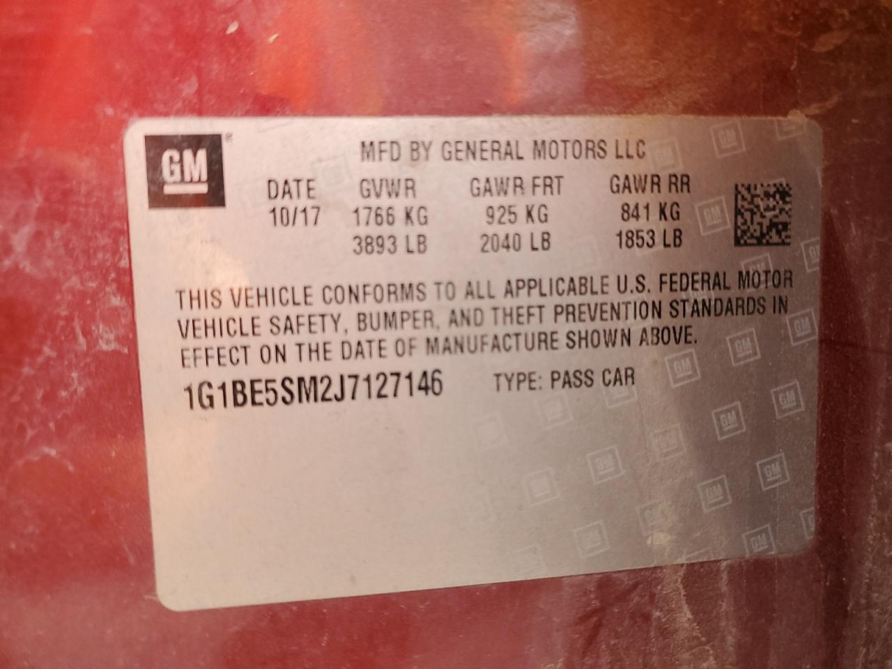 2018 Chevrolet Cruze Lt VIN: 1G1BE5SM2J7127146 Lot: 71513305