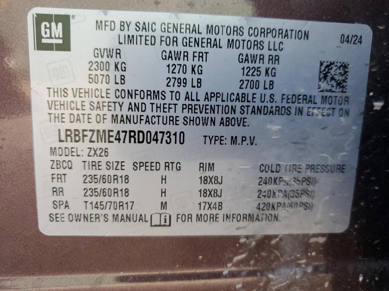 2024 Buick Envision Preferred VIN: LRBFZME47RD047310 Lot: 71418195