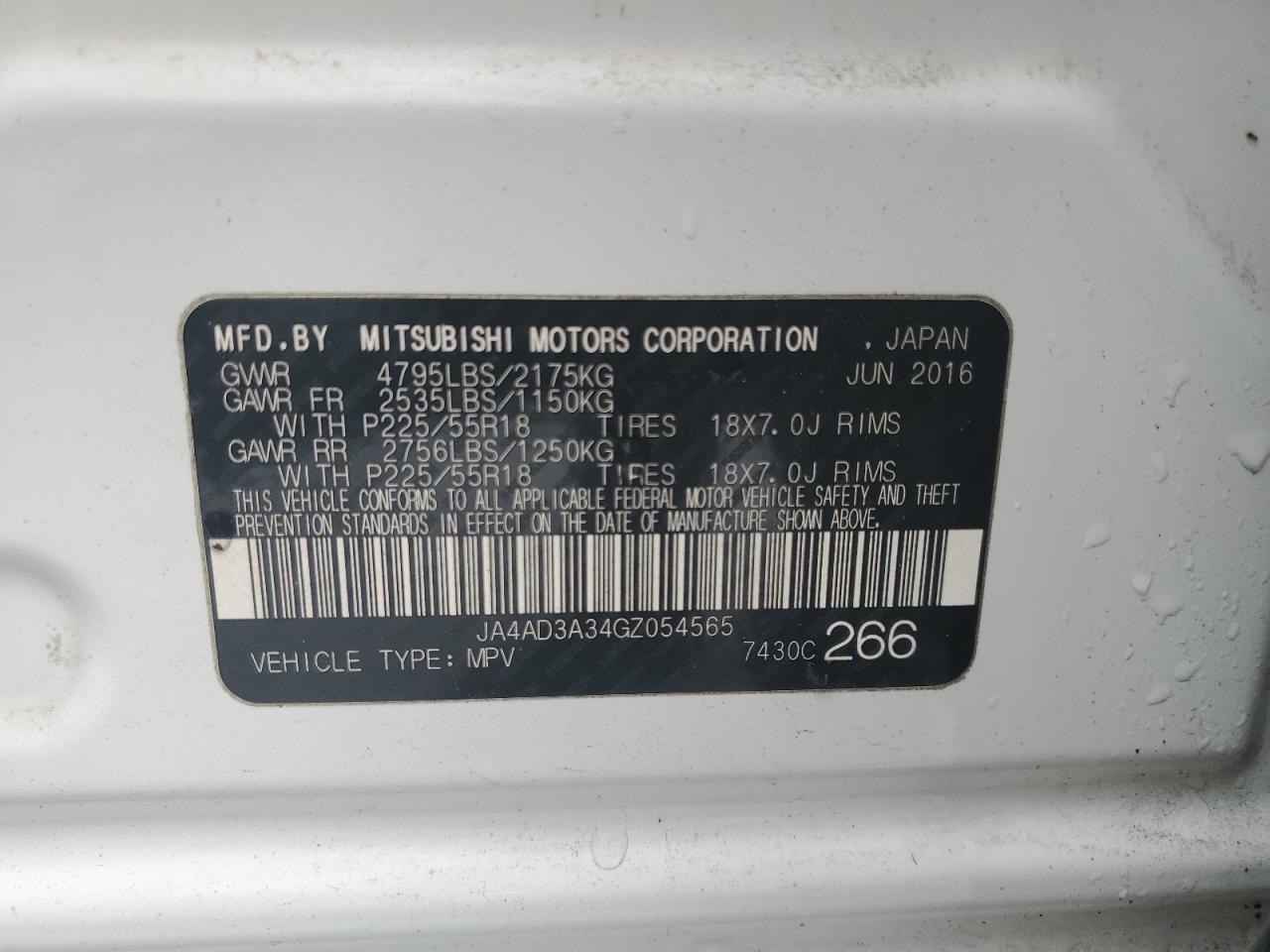 2016 Mitsubishi Outlander Se VIN: JA4AD3A34GZ054565 Lot: 84243245