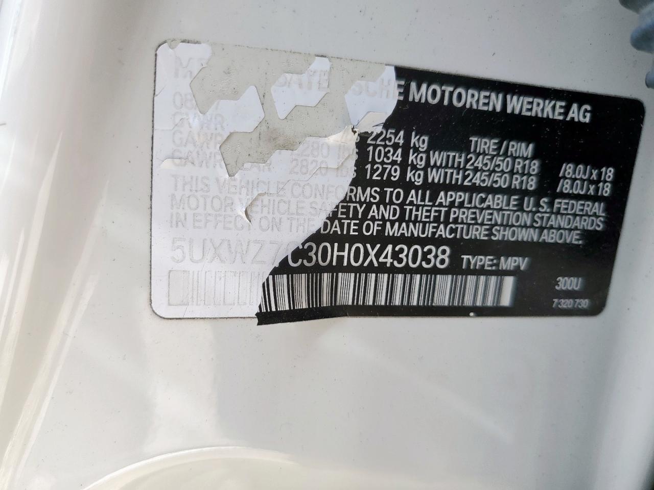 2017 BMW X3 Sdrive28I VIN: 5UXWZ7C30H0X43038 Lot: 81493035