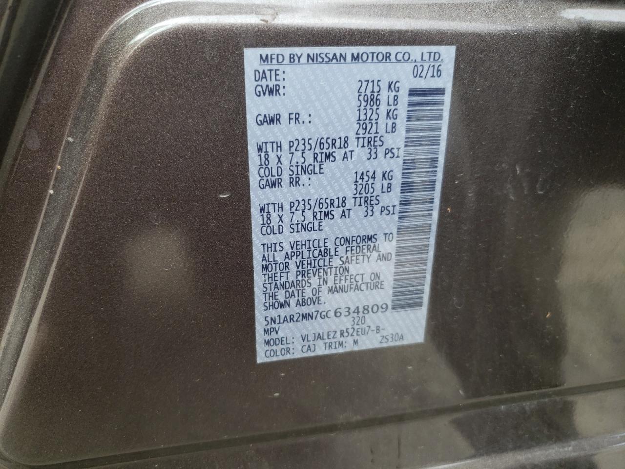 2016 Nissan Pathfinder S VIN: 5N1AR2MN7GC634809 Lot: 81645915