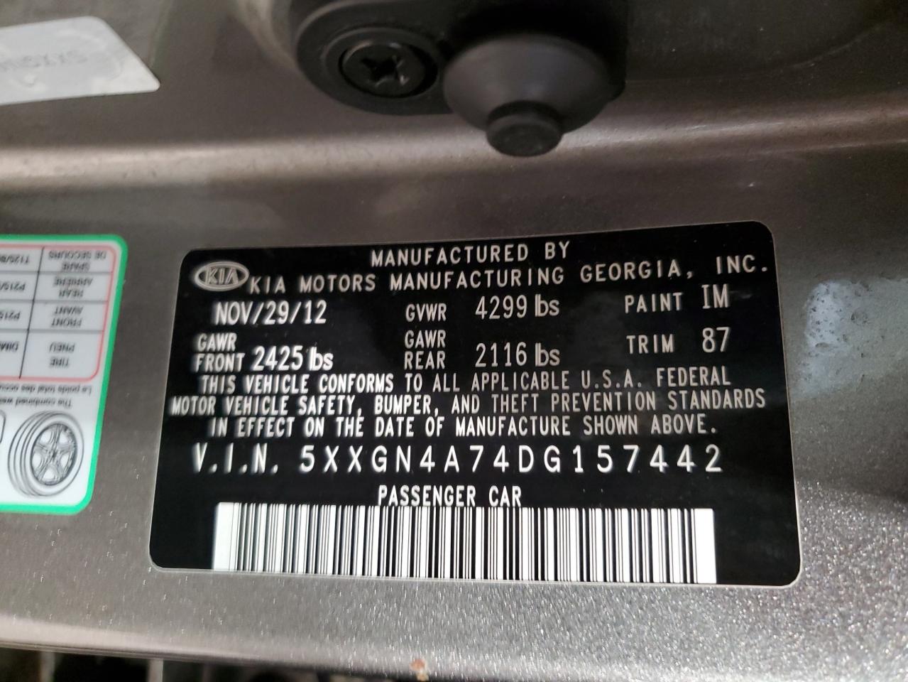 2013 Kia Optima Ex VIN: 5XXGN4A74DG157442 Lot: 84353395