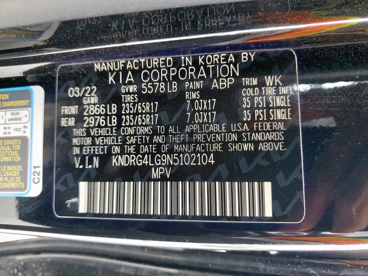 2022 Kia Sorento S VIN: KNDRG4LG9N5102104 Lot: 81724765