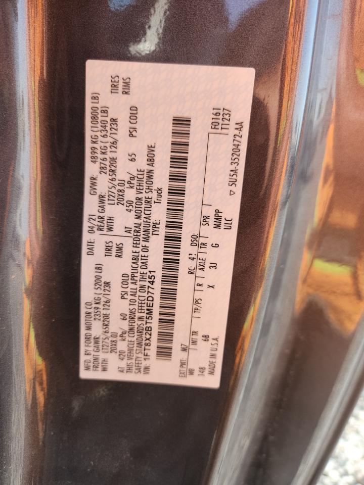 2021 Ford F250 Super Duty VIN: 1FT8X2BT5MED77451 Lot: 81016205