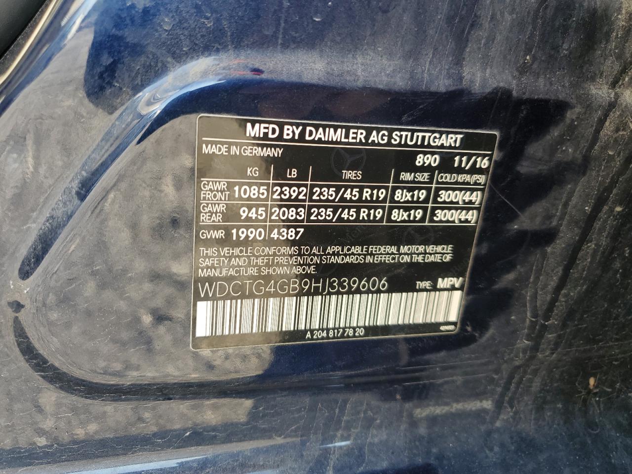 2017 Mercedes-Benz Gla 250 4Matic VIN: WDCTG4GB9HJ339606 Lot: 81005685