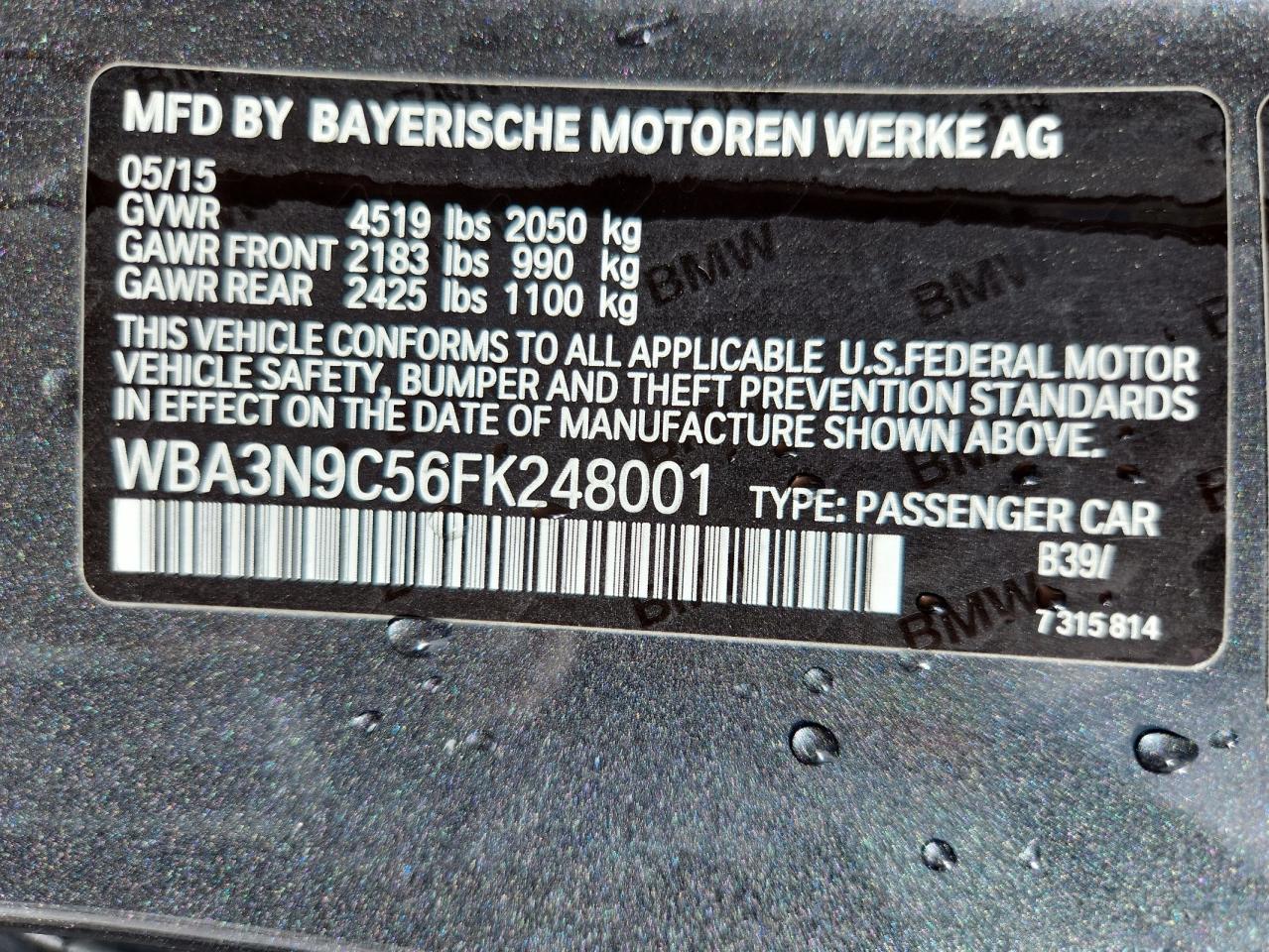 2015 BMW 428 Xi VIN: WBA3N9C56FK248001 Lot: 81680385