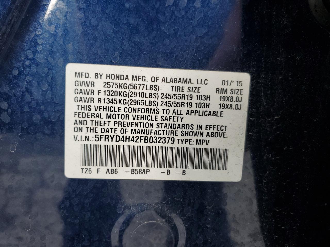 2015 Acura Mdx Technology VIN: 5FRYD4H42FB032379 Lot: 84047665