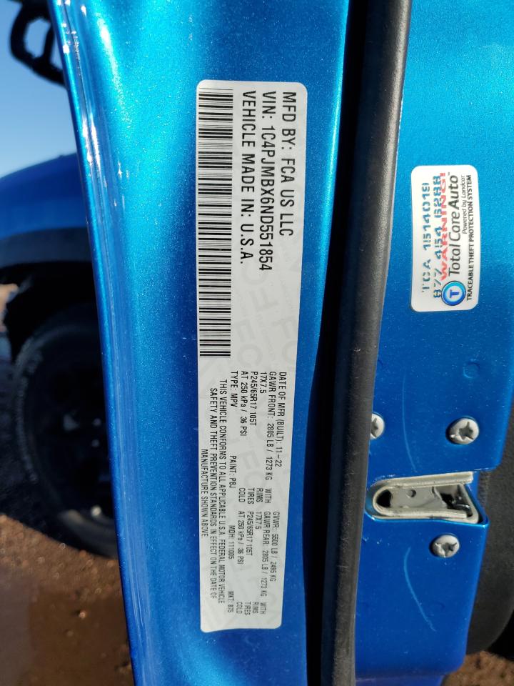 2022 Jeep Cherokee Trailhawk VIN: 1C4PJMBX6ND551854 Lot: 80470535