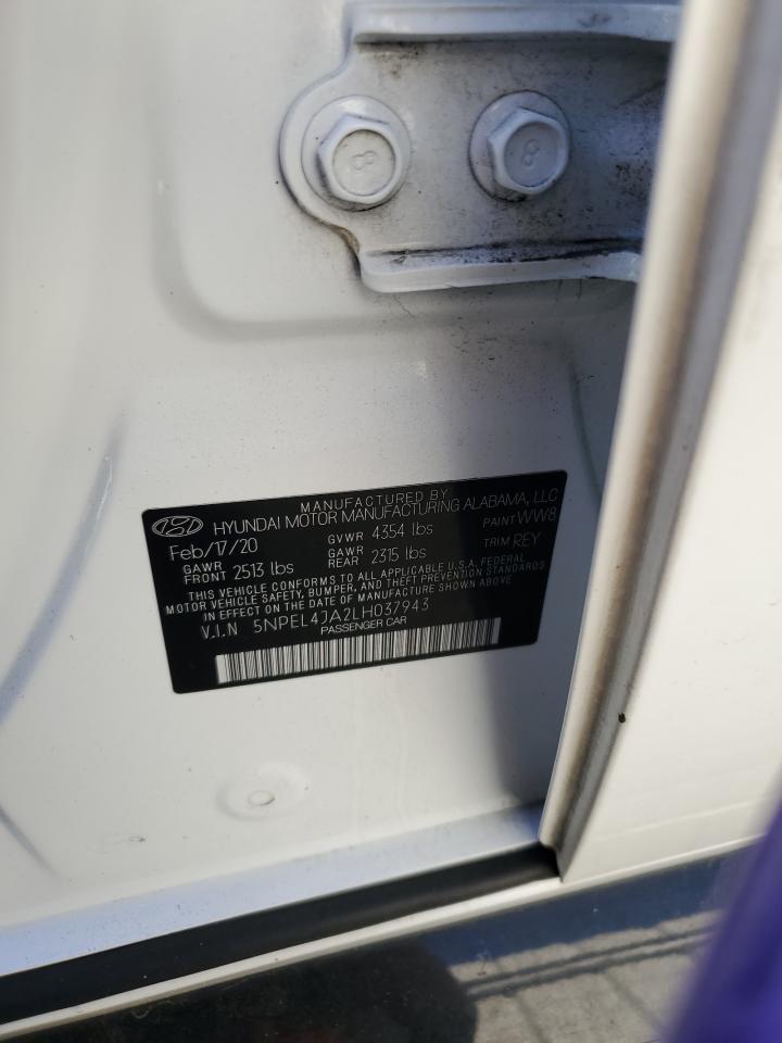 2020 Hyundai Sonata Sel VIN: 5NPEL4JA2LH037943 Lot: 83906335