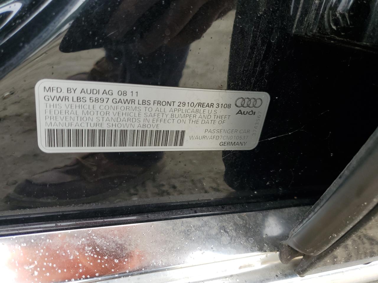 2012 Audi A8 L Quattro VIN: WAURVAFD7CN010537 Lot: 80437245