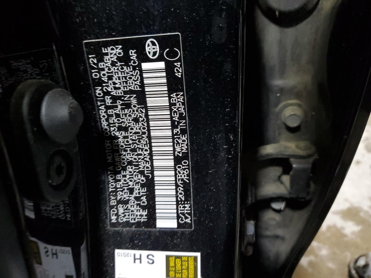 2021 Toyota Corolla Le VIN: JTDEAMDE5MJ023421 Lot: 80545225