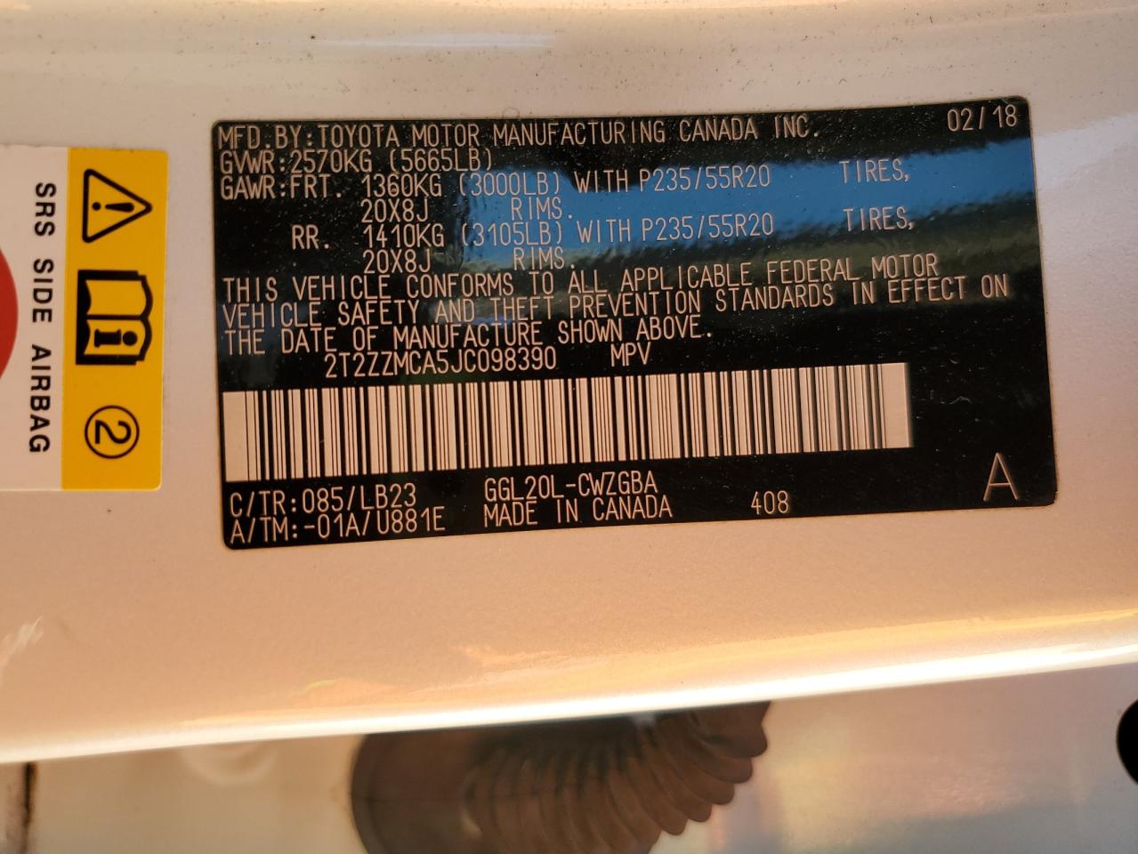 2018 Lexus Rx 350 Base VIN: 2T2ZZMCA5JC098390 Lot: 71881265