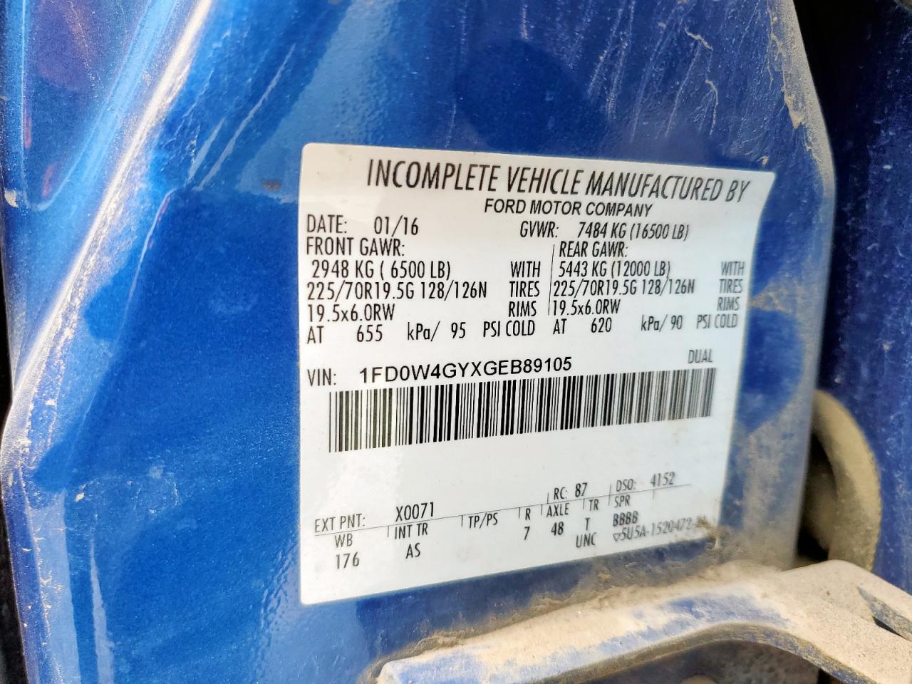 2016 Ford F450 Super Duty VIN: 1FD0W4GYXGEB89105 Lot: 71656745