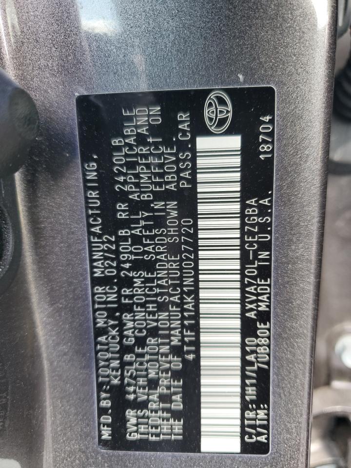 2022 Toyota Camry Xle VIN: 4T1F11AK1NU027720 Lot: 84777975