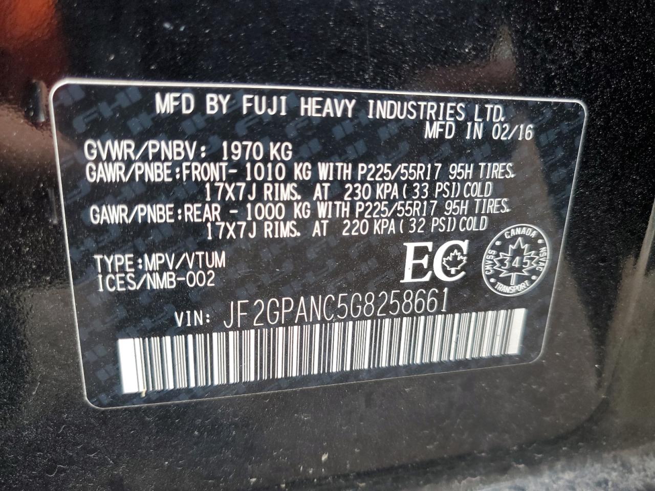 2016 Subaru Crosstrek Limited VIN: JF2GPANC5G8258661 Lot: 81197395