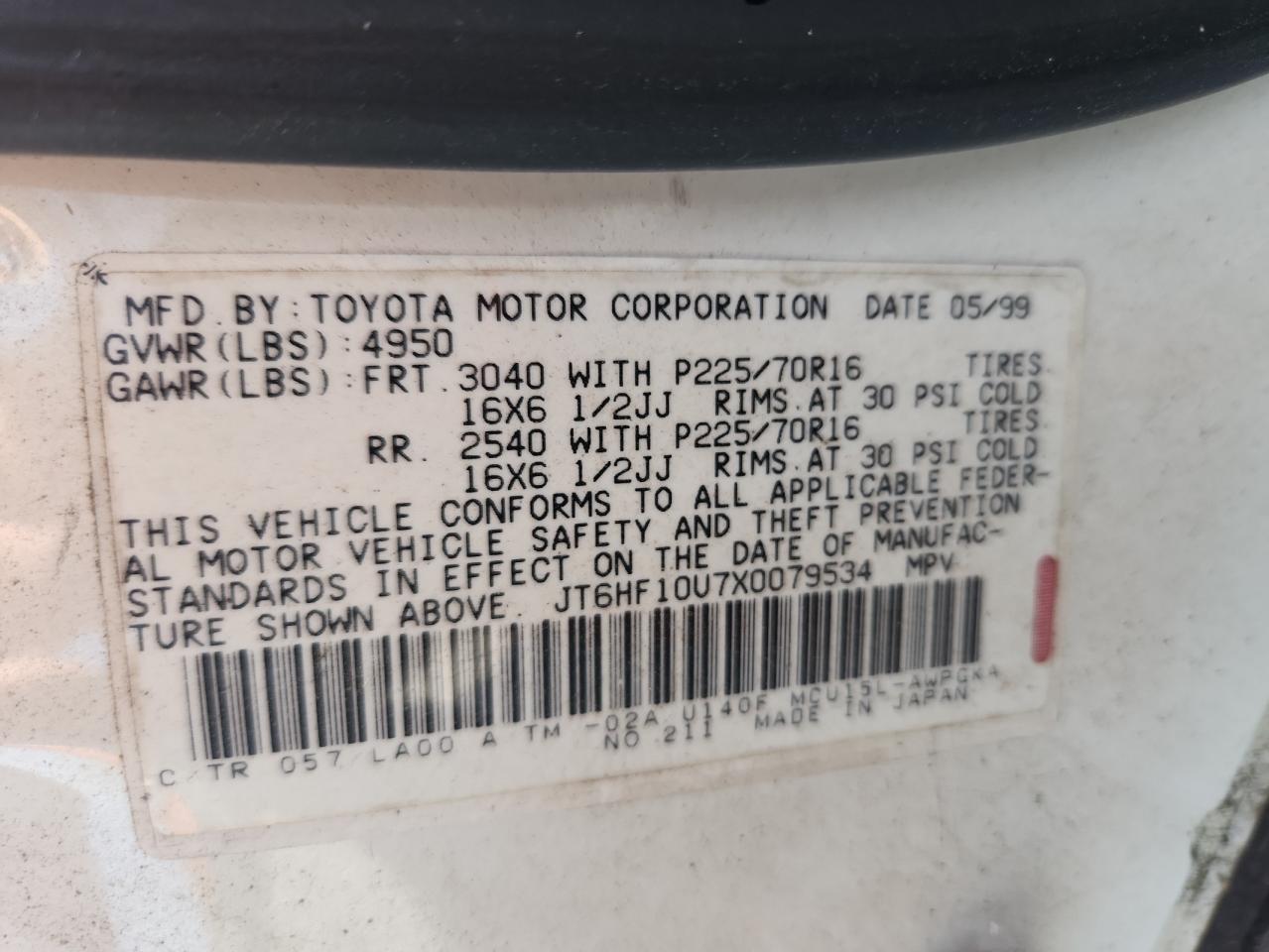 1999 Lexus Rx 300 VIN: JT6HF10U7X0079534 Lot: 82107465