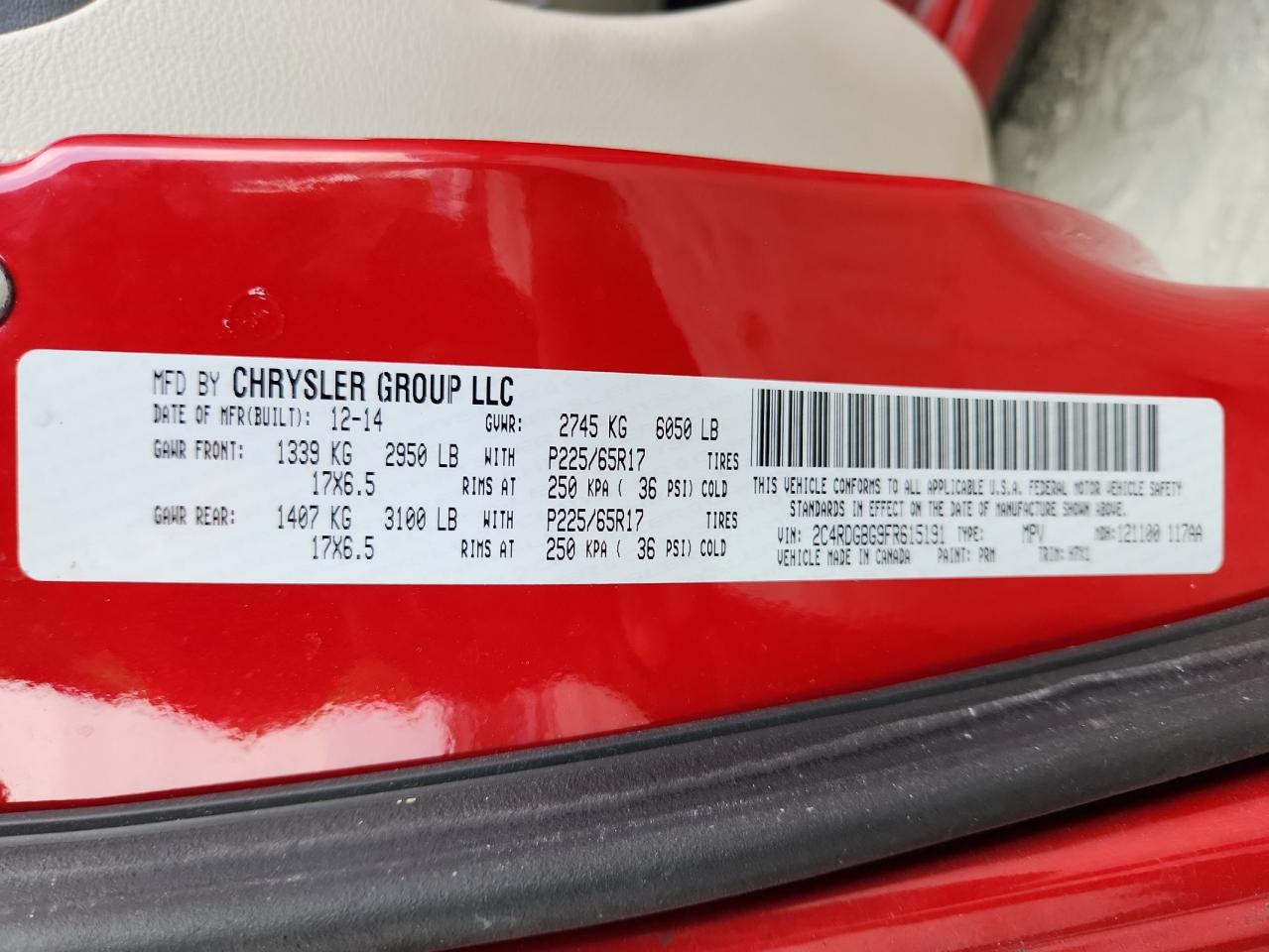 2015 Dodge Grand Caravan Se VIN: 2C4RDGBG9FR615191 Lot: 81836835