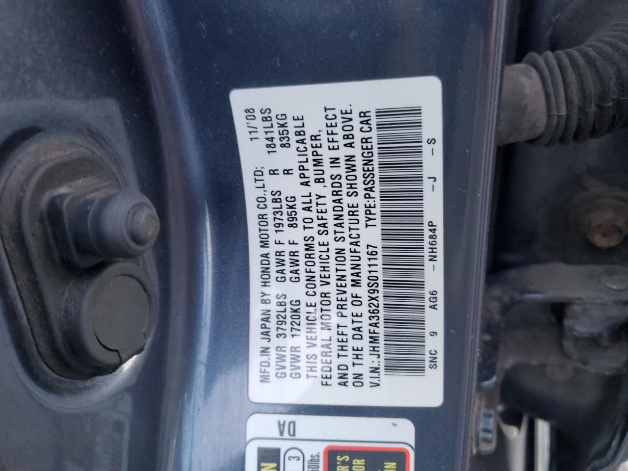 2009 Honda Civic Hybrid VIN: JHMFA362X9S011167 Lot: 80338905