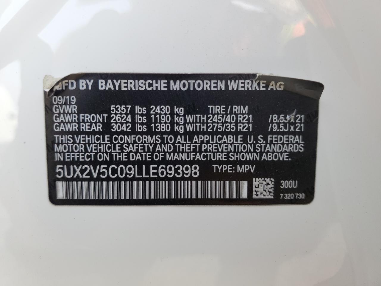 2020 BMW X4 xDrivem40I VIN: 5UX2V5C09LLE69398 Lot: 80603445