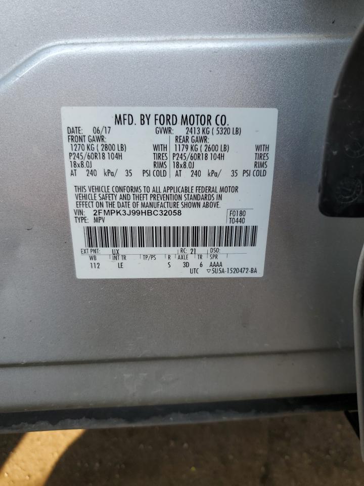 2017 Ford Edge Sel VIN: 2FMPK3J99HBC32058 Lot: 81388965