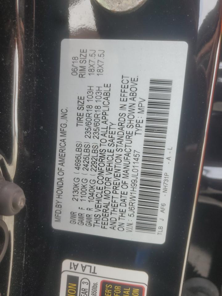 2018 Honda Cr-V Touring VIN: 5J6RW1H99JL011457 Lot: 81927705
