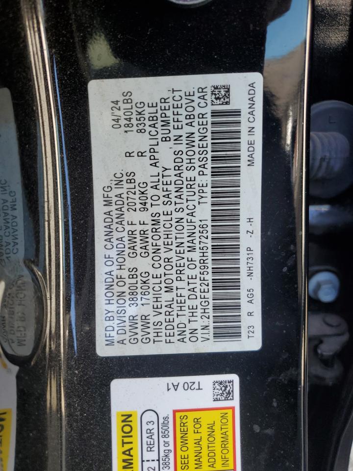 2024 Honda Civic Sport VIN: 2HGFE2F59RH572561 Lot: 71471615