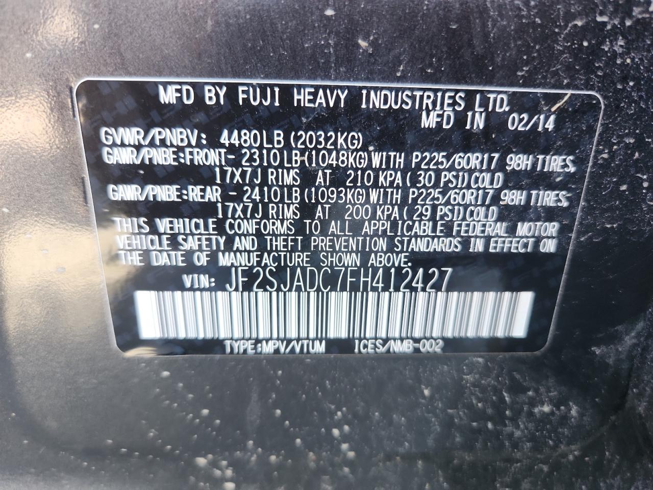 2015 Subaru Forester 2.5I Premium VIN: JF2SJADC7FH412427 Lot: 80482275