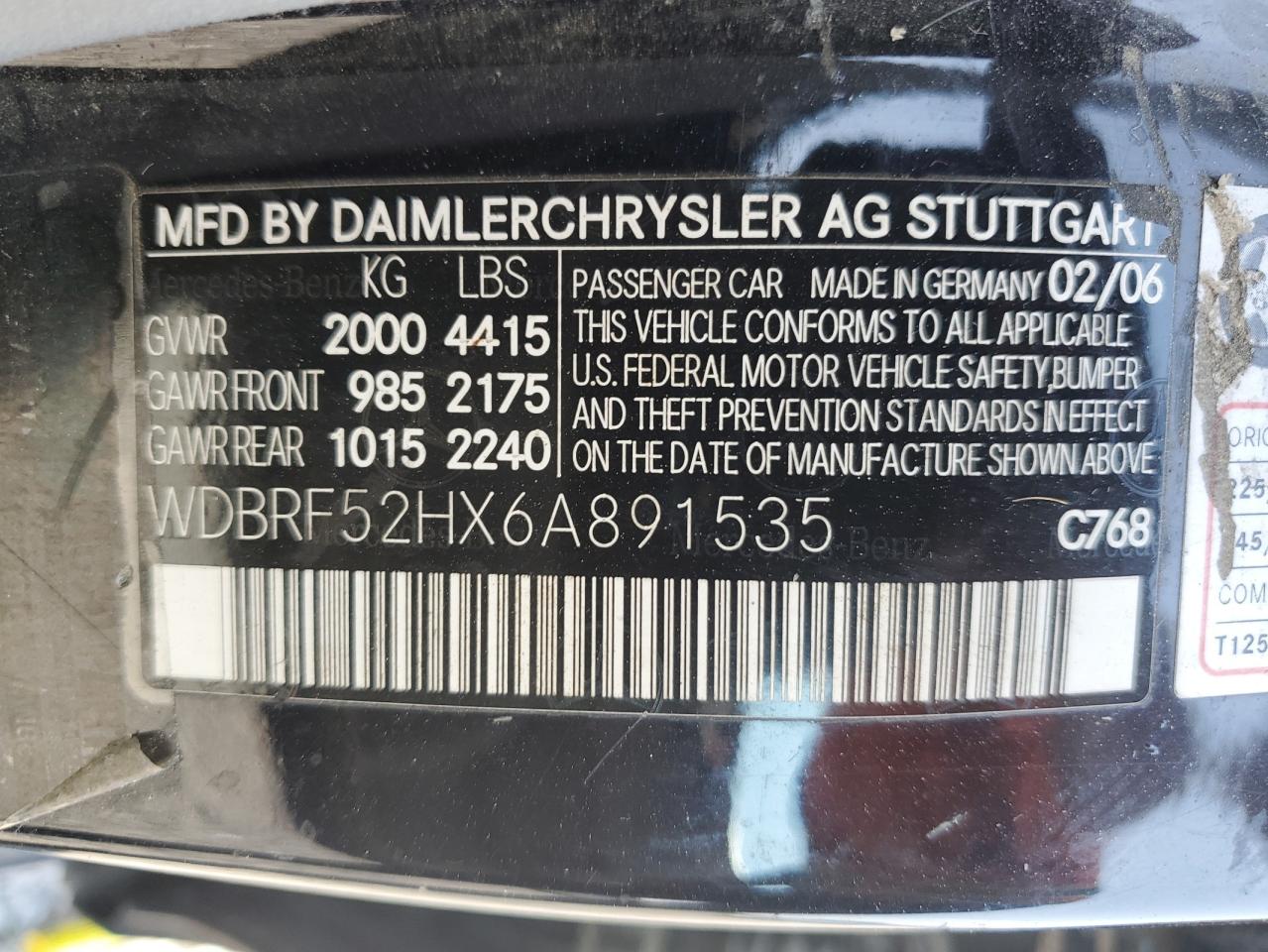 2006 Mercedes-Benz C 230 VIN: WDBRF52HX6A891535 Lot: 80960375