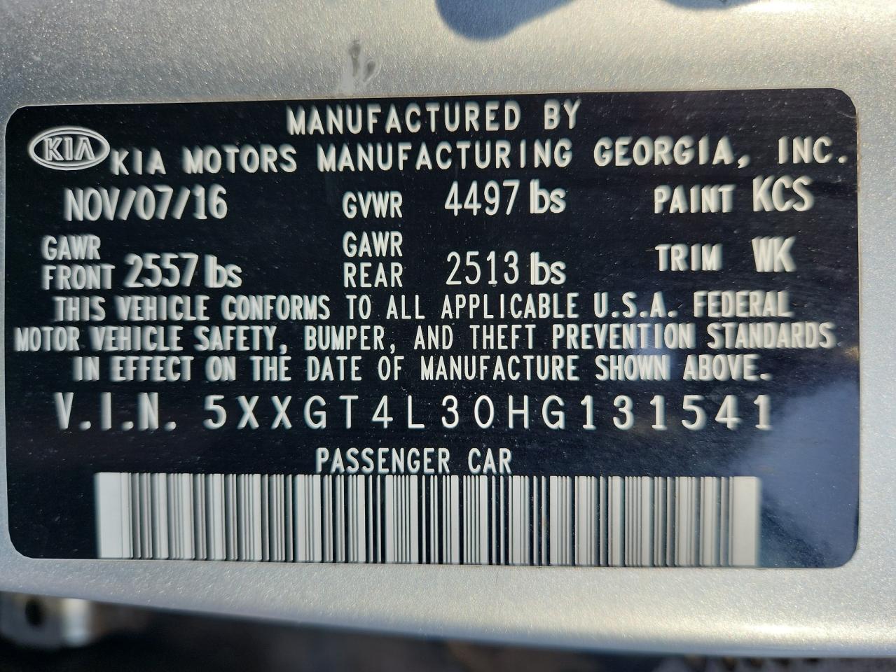 2017 Kia Optima Lx VIN: 5XXGT4L30HG131541 Lot: 81002855