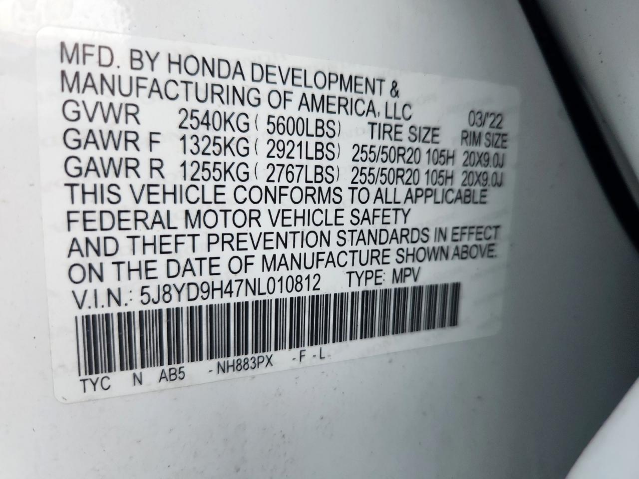 2022 Acura Mdx Technology VIN: 5J8YD9H47NL010812 Lot: 80693775