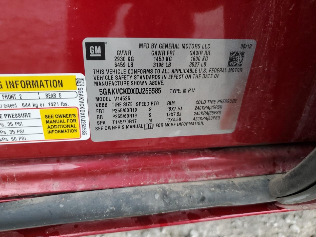 2013 Buick Enclave VIN: 5GAKVCKDXDJ265585 Lot: 80483295