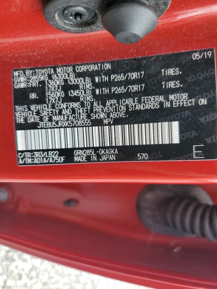 2019 Toyota 4Runner Sr5/Sr5 Premium VIN: JTEBU5JRXK5708555 Lot: 83934735