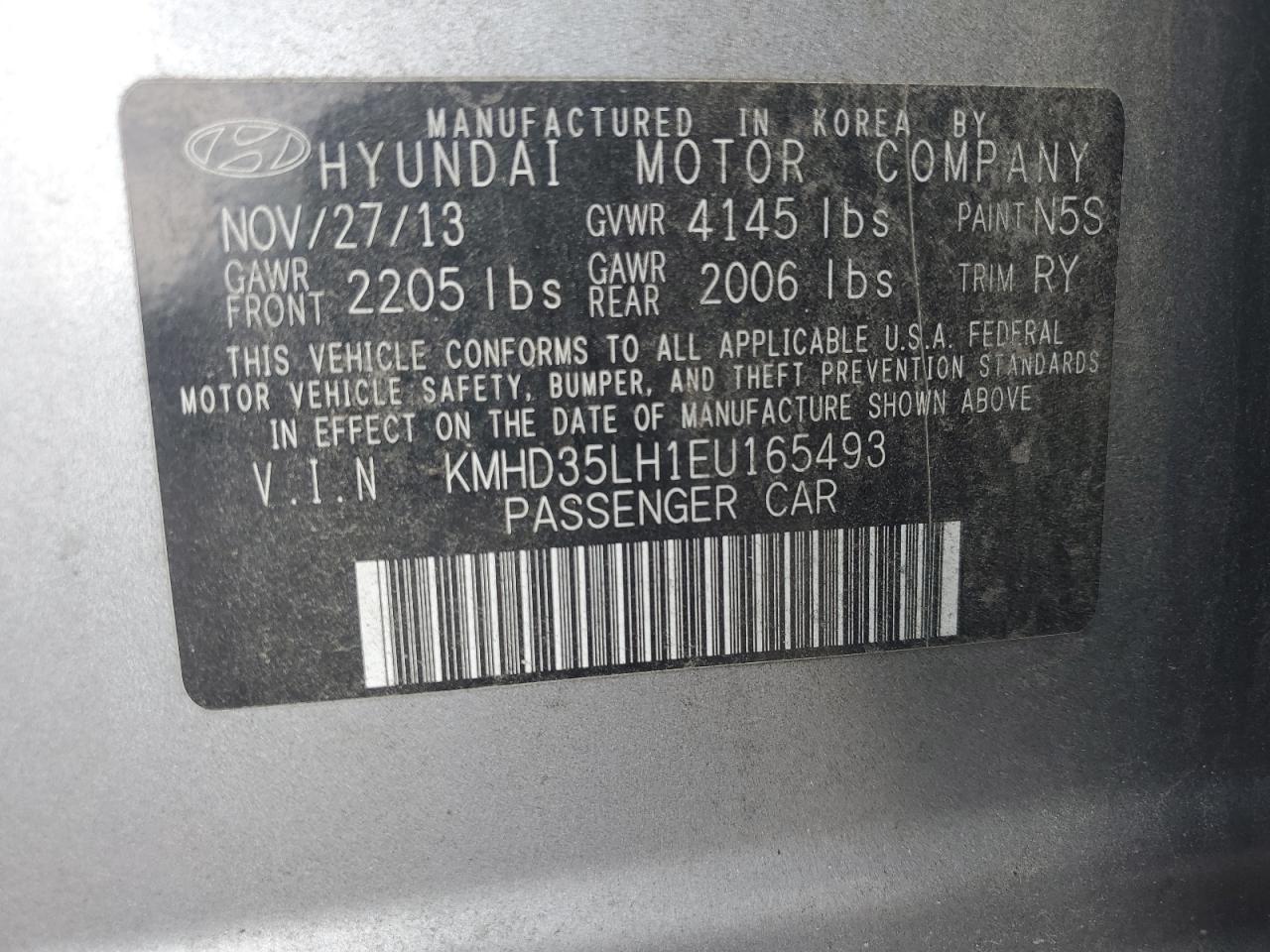 2014 Hyundai Elantra Gt VIN: KMHD35LH1EU165493 Lot: 71564495