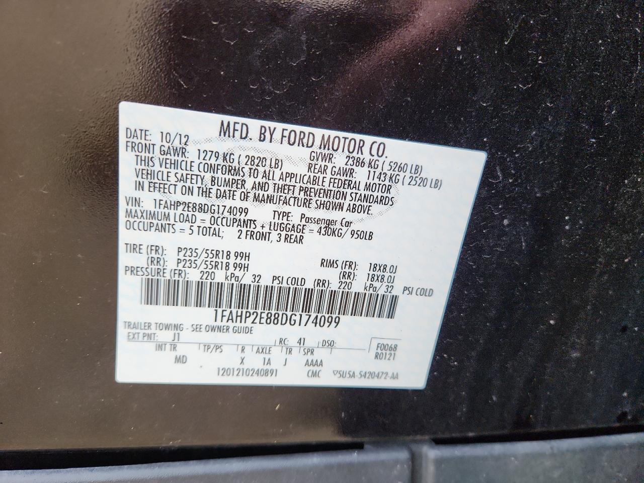 2013 Ford Taurus Sel VIN: 1FAHP2E88DG174099 Lot: 81054855