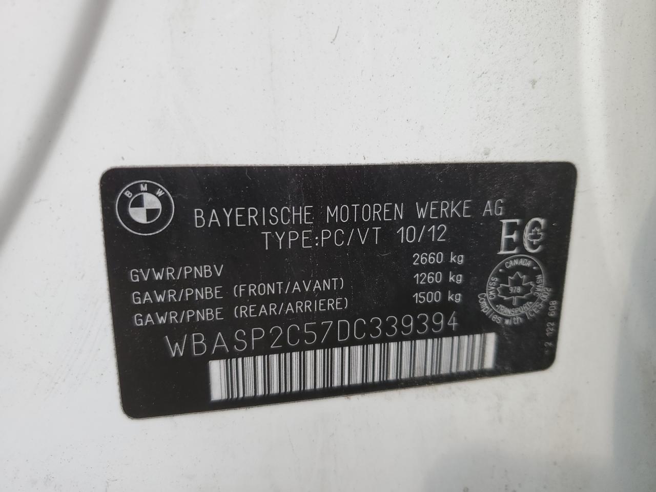 2013 BMW 535 Xigt VIN: WBASP2C57DC339394 Lot: 70280025