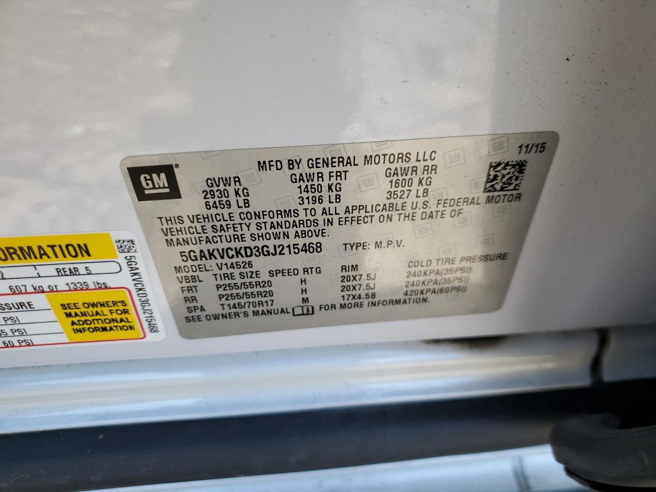 2016 Buick Enclave VIN: 5GAKVCKD3GJ215468 Lot: 84622005