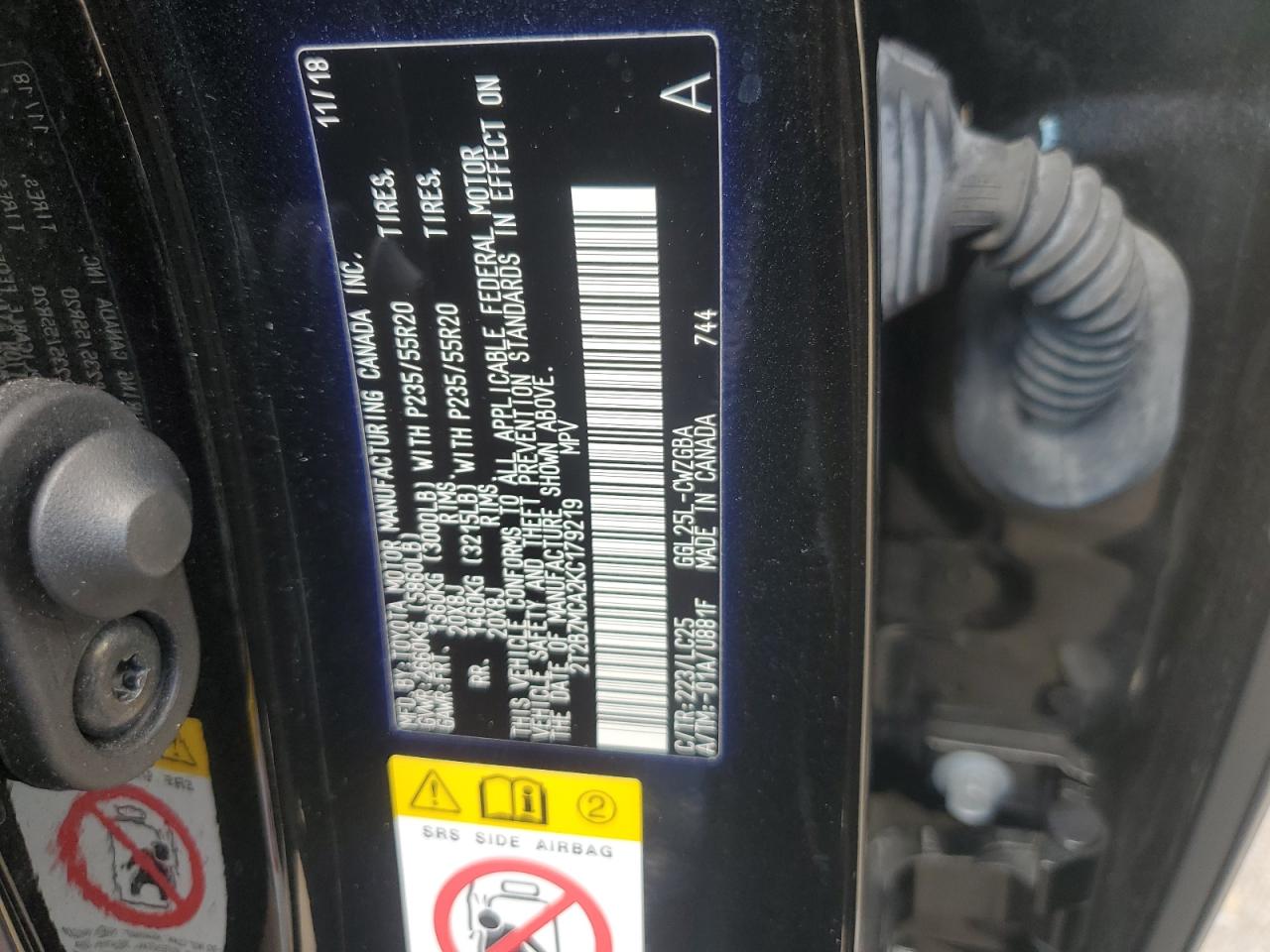 2019 Lexus Rx 350 Base VIN: 2T2BZMCA2KC179219 Lot: 84051005