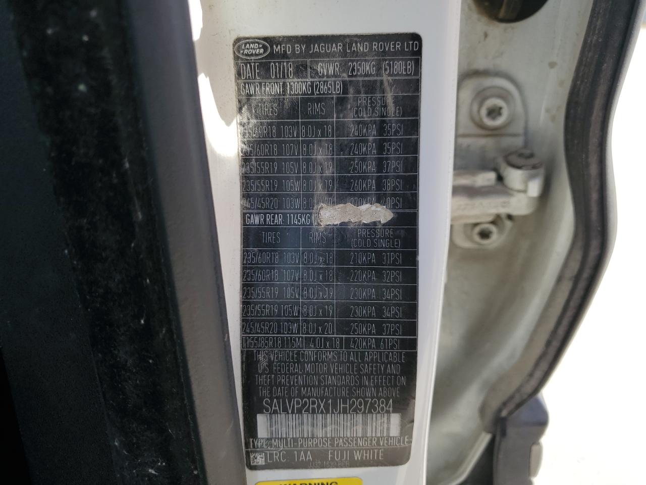 2018 Land Rover Range Rover Evoque Se VIN: SALVP2RX1JH297384 Lot: 82149985