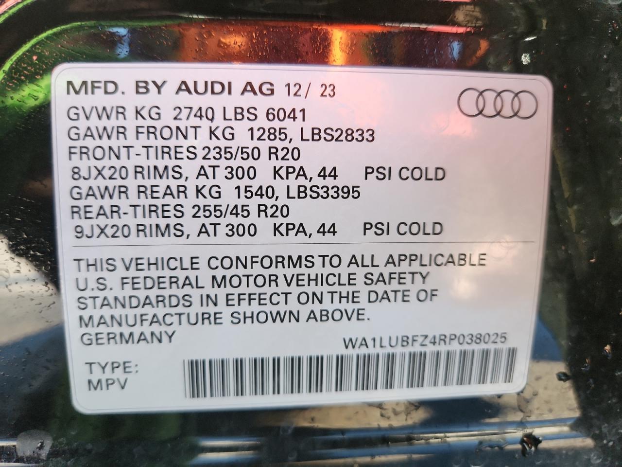 2024 Audi Q4 E-Tron Premium Plus VIN: WA1LUBFZ4RP038025 Lot: 80368855