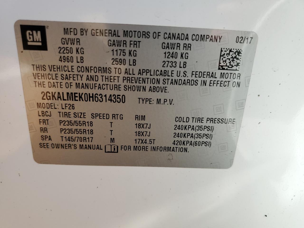 2017 GMC Terrain Sle VIN: 2GKALMEK0H6314350 Lot: 71403425