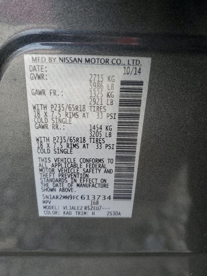 2015 Nissan Pathfinder S VIN: 5N1AR2MN9FC613734 Lot: 71904325