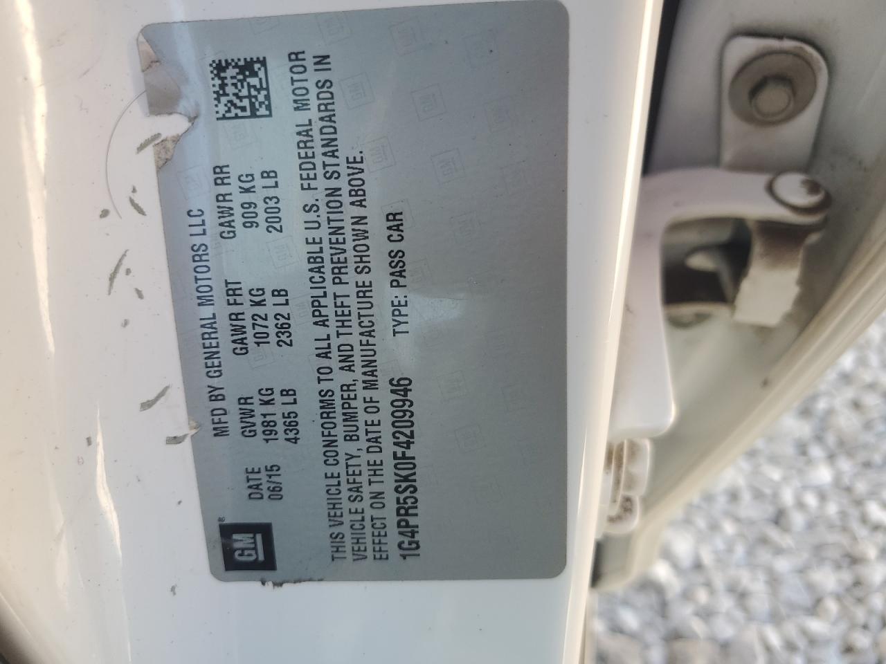 2015 Buick Verano Convenience VIN: 1G4PR5SK0F4209946 Lot: 80379075