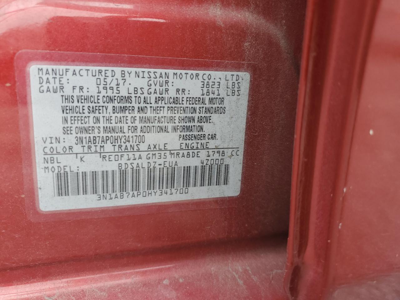 2017 Nissan Sentra S VIN: 3N1AB7AP0HY341700 Lot: 81240825