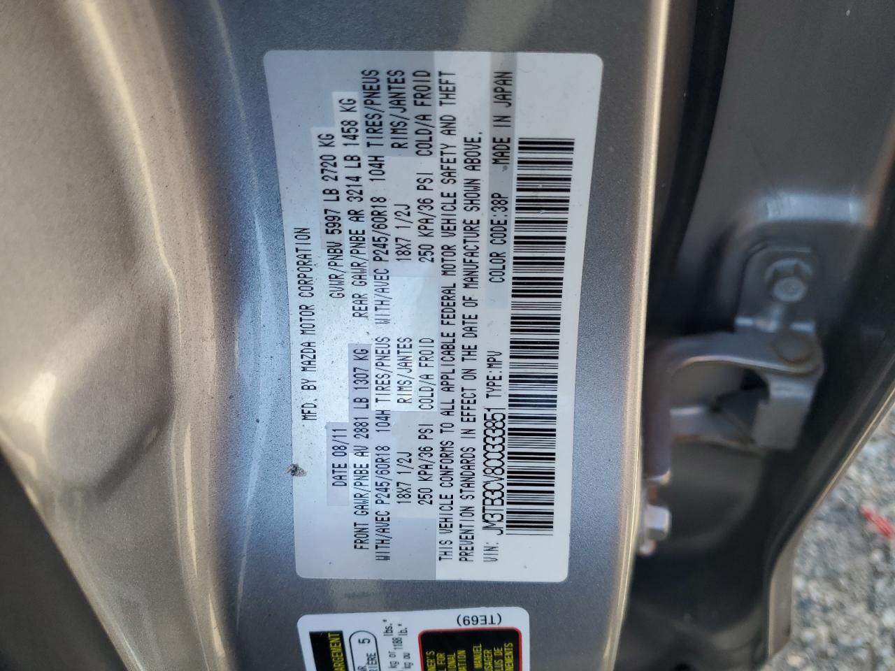 2012 Mazda Cx-9 VIN: JM3TB3CV8C0333851 Lot: 81142675