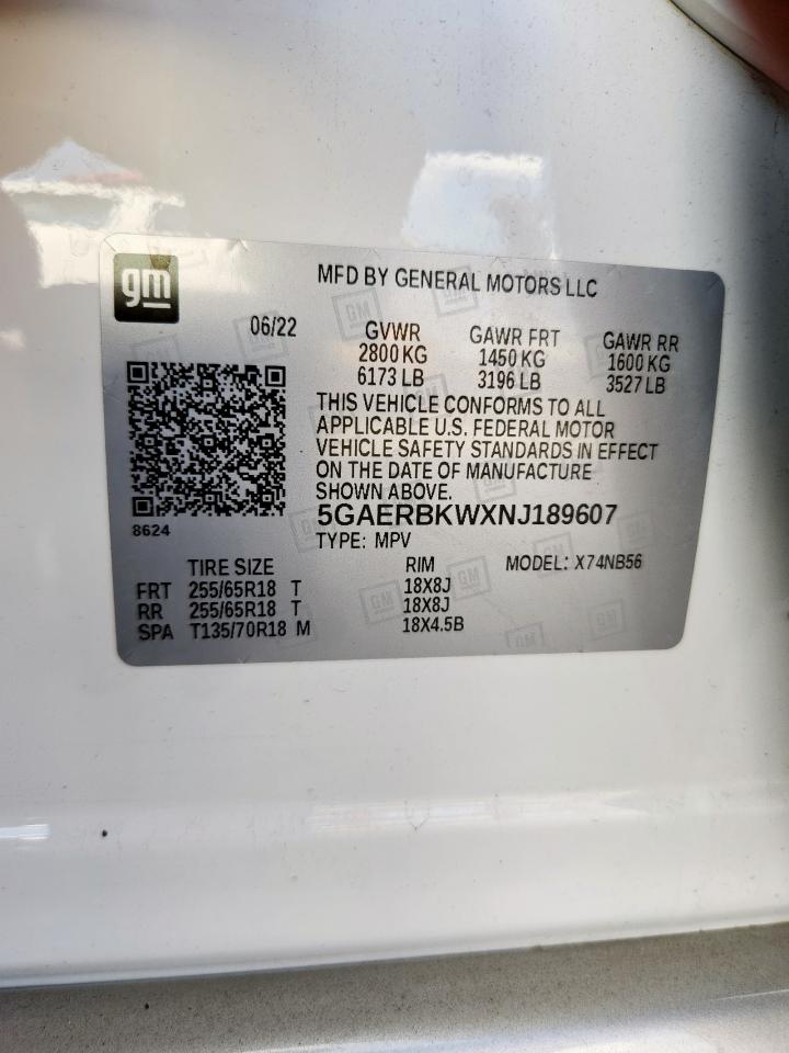 2022 Buick Enclave Essence VIN: 5GAERBKWXNJ189607 Lot: 80707445