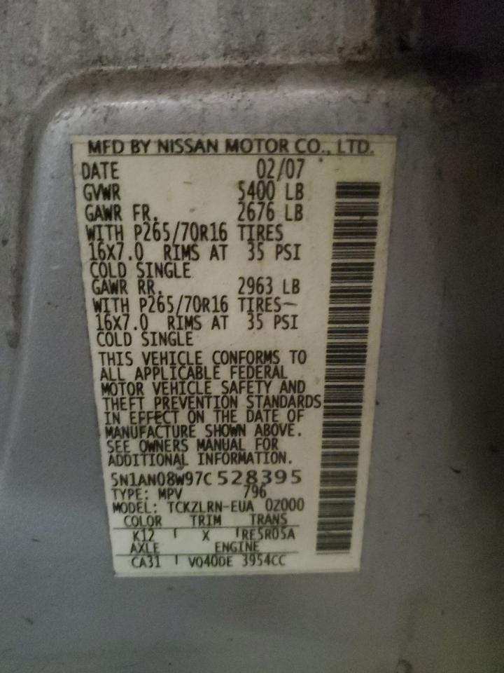 2007 Nissan Xterra Off Road VIN: 5N1AN08W97C528395 Lot: 84475975